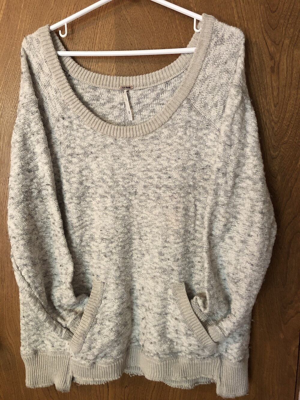Free People Womens M Alpaca Wool Blend Marled Sweater Oversized Kangaroo Pocket